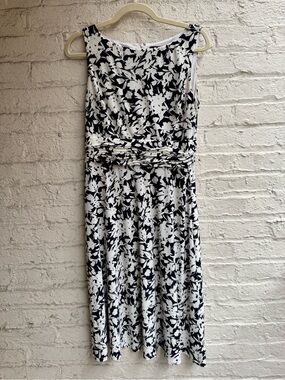 Chaps Dark Navy and White Floral Midi Dress